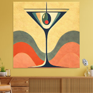 Toile Moderne du milieu du siècle "vague de martini aux 