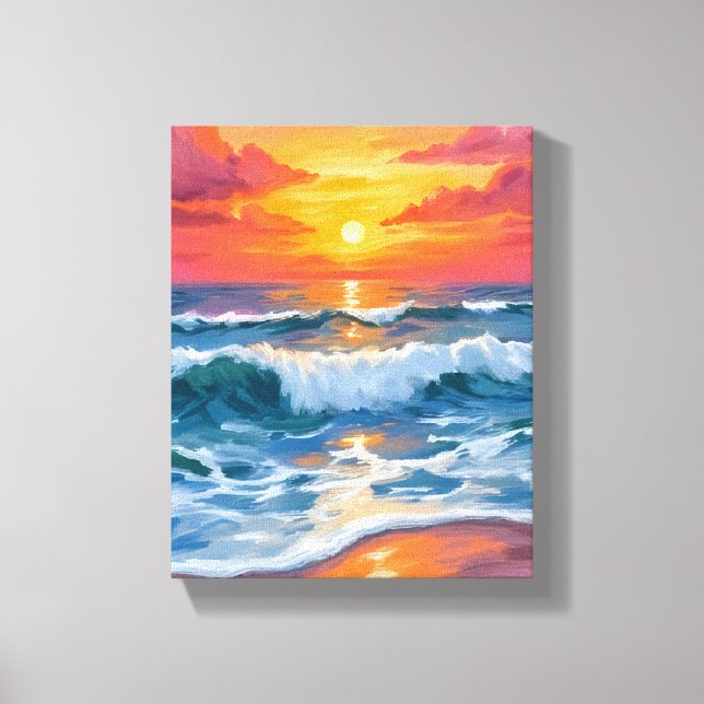 Toile Molten Horizon | Ocean Waves Sunset Watercolor (Recto)