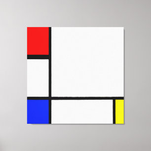 Toile MONDRIAN - COMPOSITION IV avec ROUGE, BLEU & JAUNE