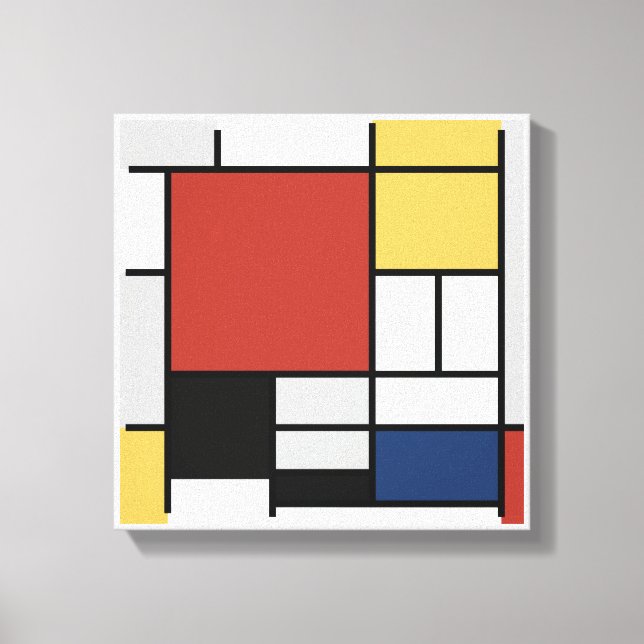 Toile Mondrian Peinture Rouge Plane Jaune Noir Gris Bleu (Recto)