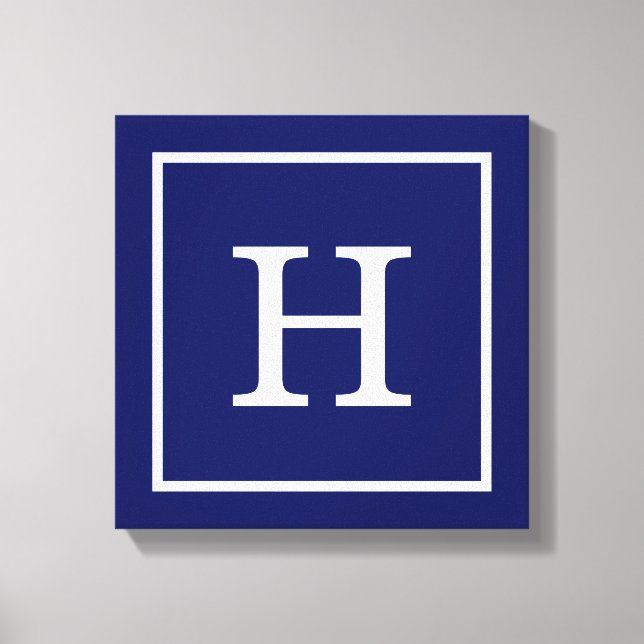 Toile Monogram initial de la Navy Blue White Framed (Recto)