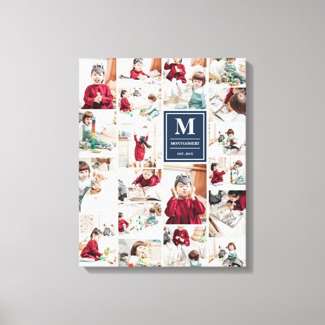 Toile Monogramme bleu marine 19 Photos Collage photo (Recto)