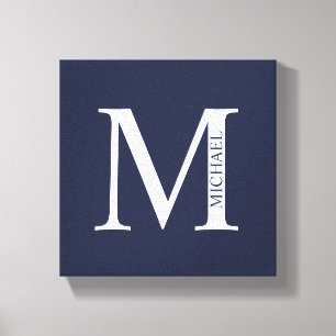Toile Monogramme et nom personnalisés bleu marine
