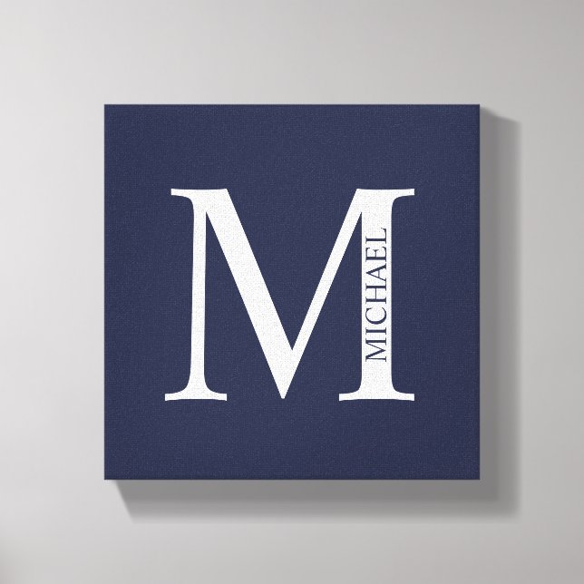 Toile Monogramme et nom personnalisés bleu marine (Recto)