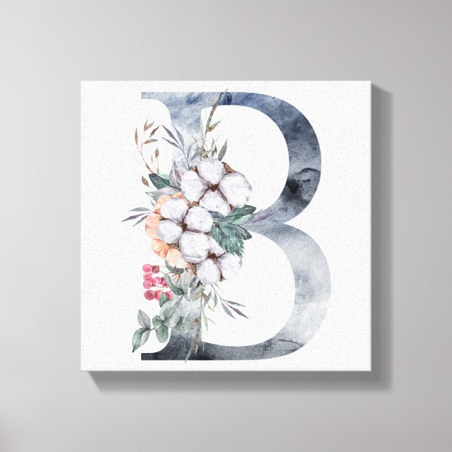 Toile Monogramme Initial B Floral Bleu (Recto)