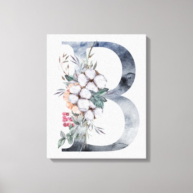 Toile Monogramme Initial B Floral Bleu (Recto)