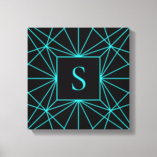 Toile Monogramme initial   Design géométrique turquoise