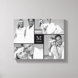Toile Monogramme minimaliste noir Mariage 4 Photo Collag