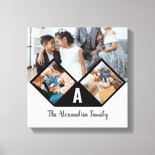 Toile monogramme personnalisé 3 photo collage famille