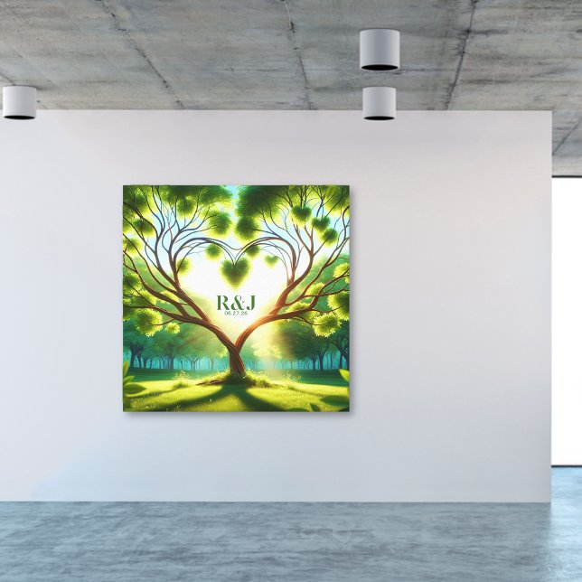 Toile Monogramme romantique en couple d'arbre (Romantic Tree Couple Monogram Canvas Print)