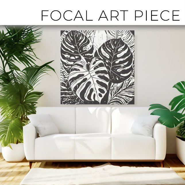 Toile Monstera Tropicale Art Linocut (Créateur téléchargé)