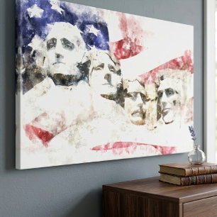 Toile Mont Rushmore Aquarelle avec drapeau américain