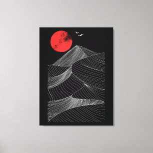 Toile Montagne Abstraite Soleil Rouge
