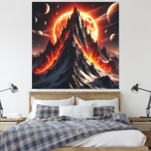 Toile Montagne de Feu Majestueuse dans un Espace Céleste