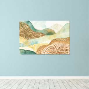 Toile Montagnes Abstraites Bleu Vert Brun Capricieuses