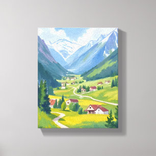 Toile Montagnes aquarelles des Alpes suisses Peinture de