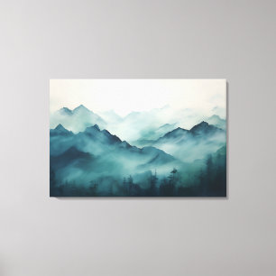 Toile Montagnes mystiques dans le brouillard et la forêt