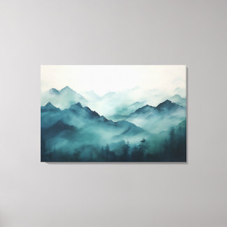 Toile Montagnes mystiques dans le brouillard et la forêt