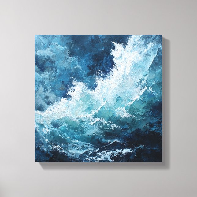 Toile Moody Deep Blue Sea | Expressionist Impasto Wave  (Recto)