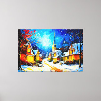 Toile Moonlit Winter Village Reverie
