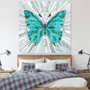 Toile Mosaïque de papillon - vert émeraude et gris