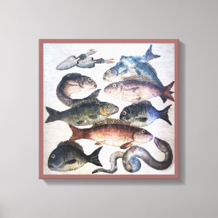 TOILE MOSAÏQUES ROMAINES ANTIQUES, POISSONS, ESPACE DE V