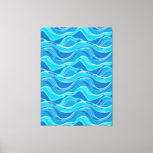 Toile Motif avec vagues bleues avec motif tribal blanc