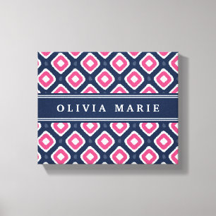 Toile Motif bleu rose Ikat Mod avec nom