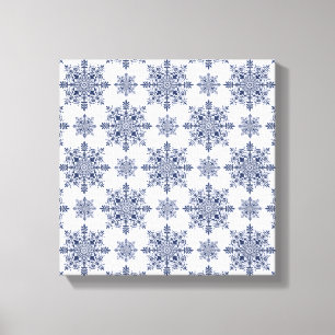Toile Motif damassé flocon de neige bleu