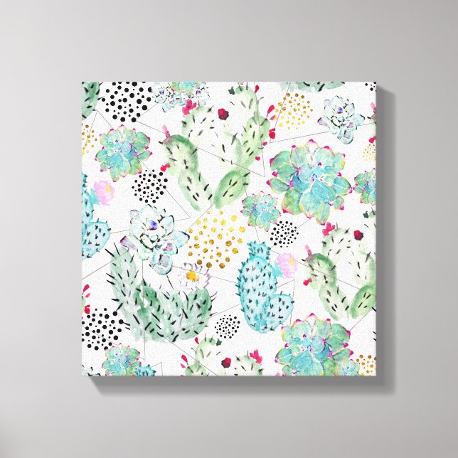 Toile motif de cactus et triangles aquarelle (Recto)