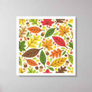 Toile Motif de feuilles d'automne colorées et de glands