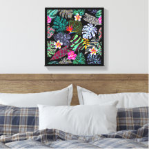 Motif de feuilles et de fleurs tropicales vibrante