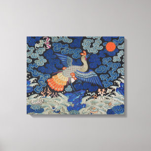 Toile Motif de grue chinoise vintage : bleu impérial