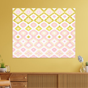Toile Motif diamant géométrique en rose et vert olive