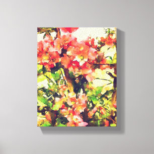 Toile Motif floral aquarelle rouge rose 1