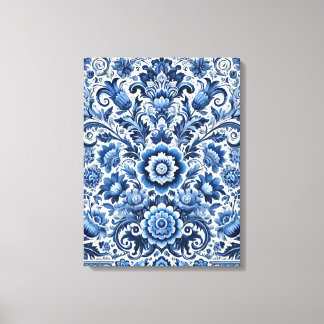Toile Motif floral bleu folk