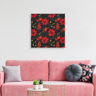 Toile Motif floral de Noël rouge foncé
