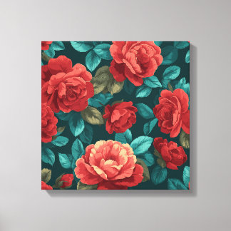Toile Motif floral rose rouge - Art botanique élégant