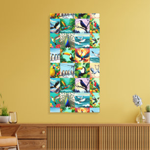 Toile Motif patchwork d'oiseaux