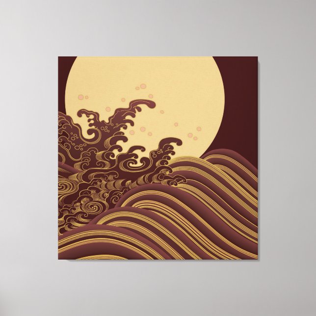 Toile Motif traditionnel japonais de vague et de lune (Recto)