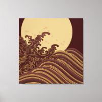 Motif traditionnel japonais de vague et de lune