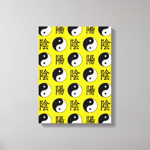 Toile Motif Yinyang chinois sur fond jaune