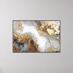 Toile Motifs tourbillonnants blancs, gris et or - Art ab