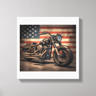 Toile Motorcycle USA Drapeau Retro Biker