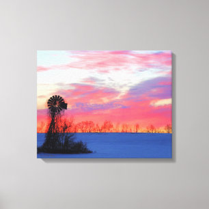 Toile Moulin à vent avec lever de soleil rose