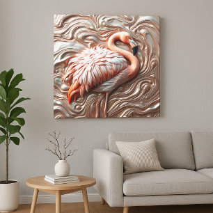 Toile Moulin Rose or cuivre argent Flamant rose élégant