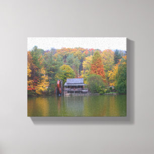 Toile Moulin sur un lac en automne