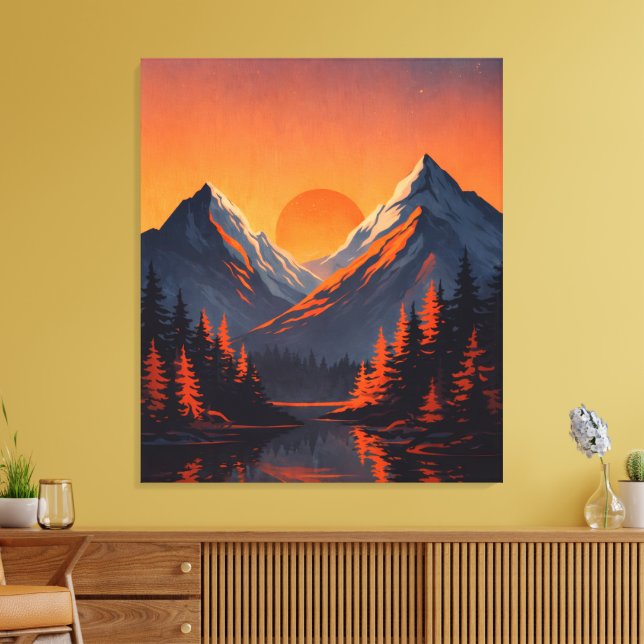 Toile Mountain Sunset Reflection Fiery Orange Sky  (Insitu(Salon))