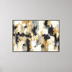 Toile Mur abstrait en couches dorées, noires et grises