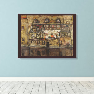 Toile Mur de maison sur la rivière par Egon Schiele